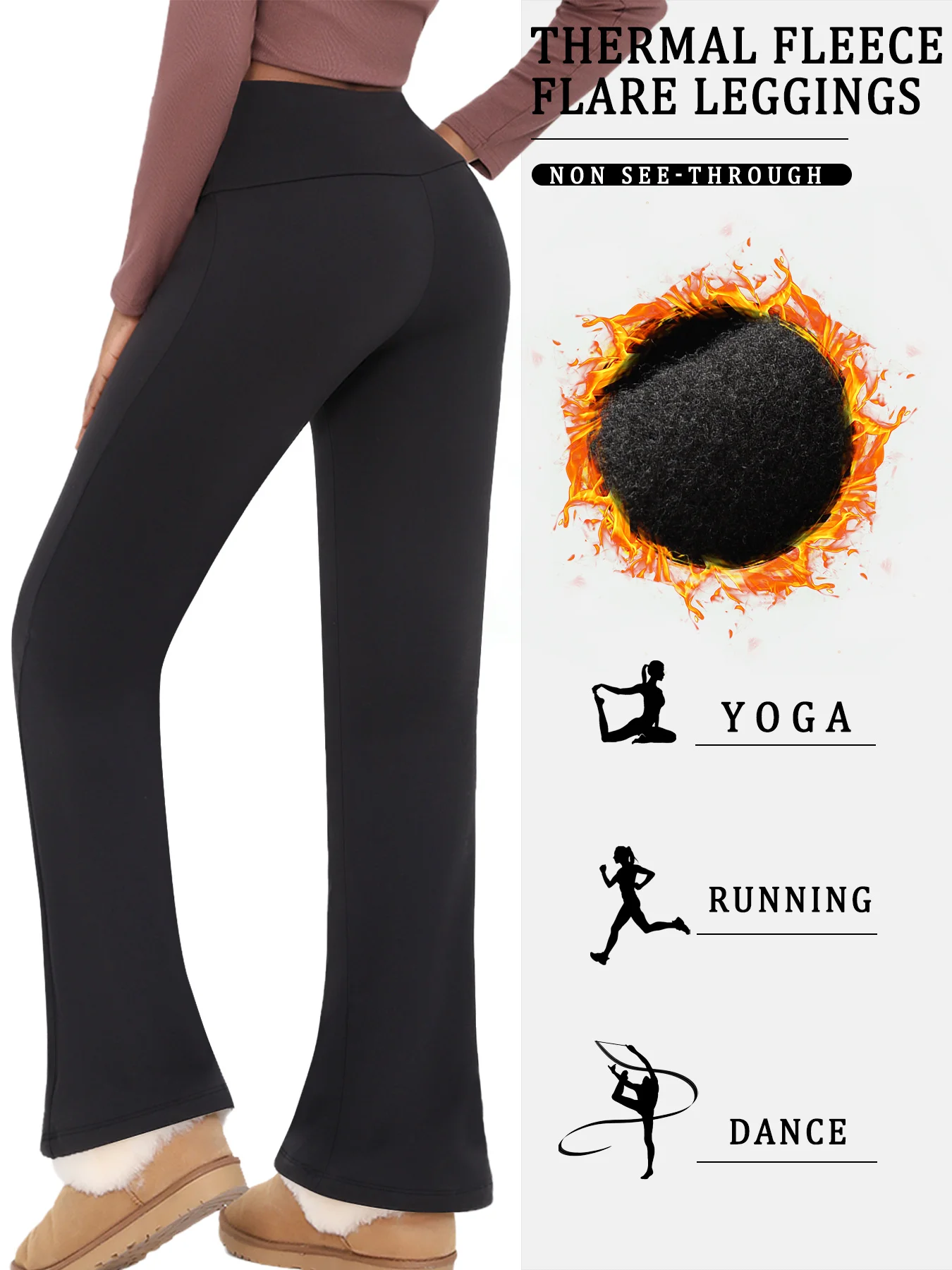 Superweiche Schlaghose für Damen, hohe Taille, Bauchkontrolle, Workout, Yoga, Leggings, Schlaghose Image