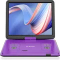 BOIFUN Lettore DVD portatile da 17,5" con schermo HD da 15,6", batteria ricaricabile, supporto USB/scheda SD/sincronizzazione TV Formati multipli Viola