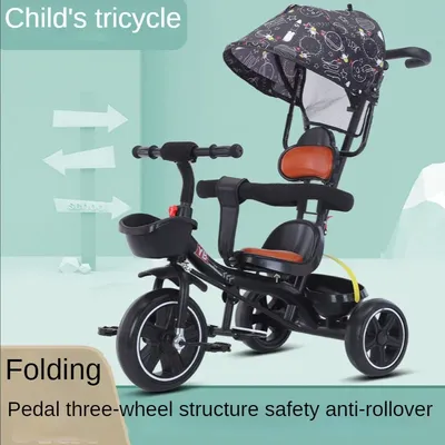 Four-in-one High Carbon Steel Stroller Children's Tricycle Baby Bicycle Baby Stroller 06 Months-6 Years Old Load-bearing 25KG