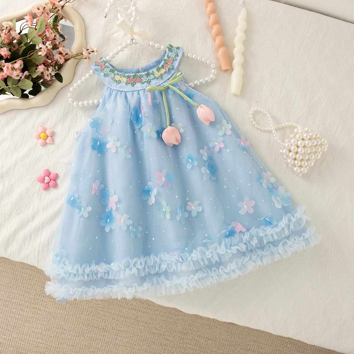 Sommer Neue Baby Mädchen Kleid Süße Ärmellose Blume Rundhals Sheer Kinder Kleidung (6 Monate-3 Jahre Alt) Image