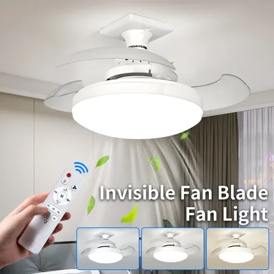2 in 1 Smart Ceiling Fan Lights With Remote Control Dimming Fan Lamp Living Room Bedroom E27 Conversion Base For Home LED Light