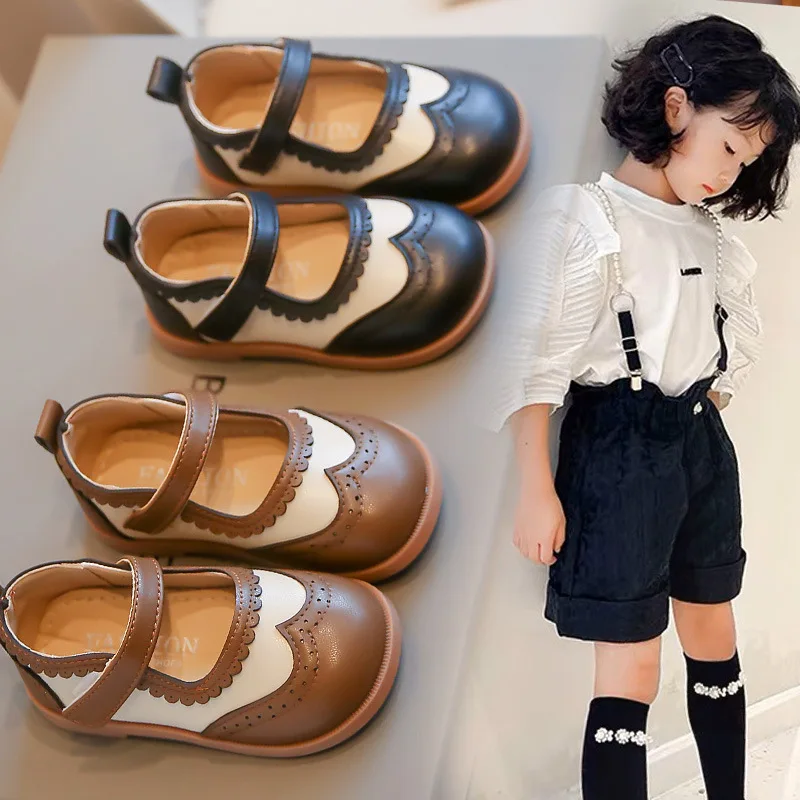 Frühling Herbst Kleine PU Leder Schuhe Patent Mary Jane Nicht-slip kinder Runde Kopf Kinder Süße Schule Student Loafer wohnungen Image