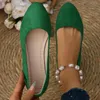 Mode Einfarbig frauen Keil Schuhe Bequeme Spitz Slip auf Low Heels Grün Zapatos De Mujer Größe 42