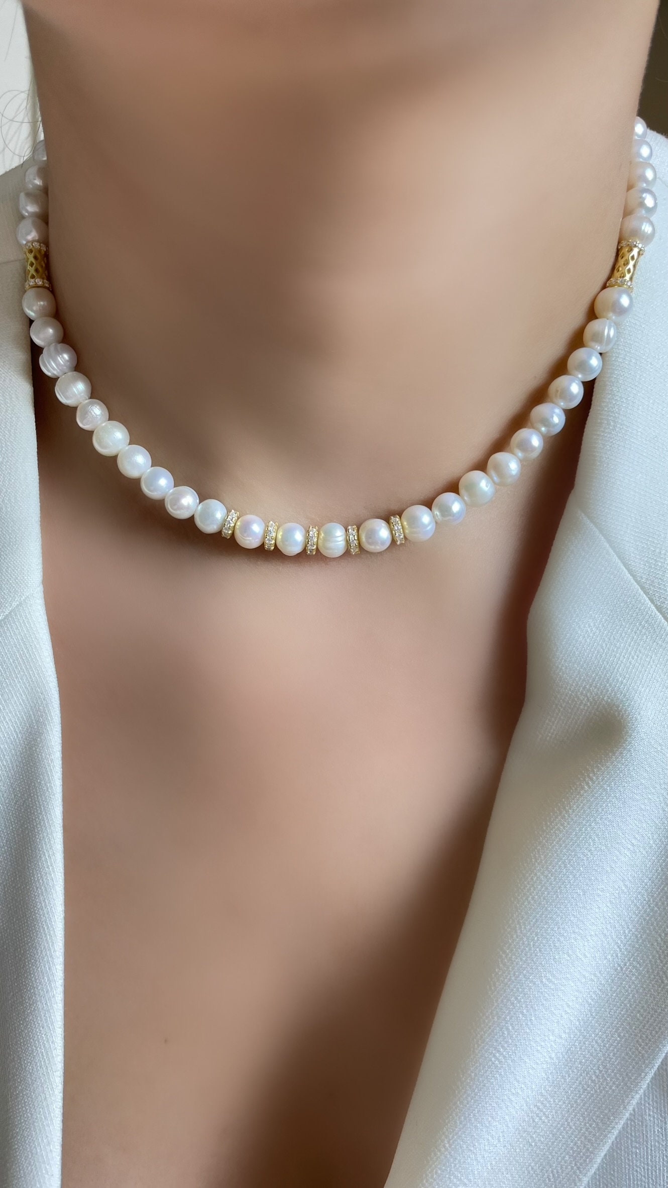 Collana di perle d'acqua dolce, collana di perle d'acqua dolce, collana di perle autentiche, collana di perle naturali, collana di perle da 5 mm, 925K