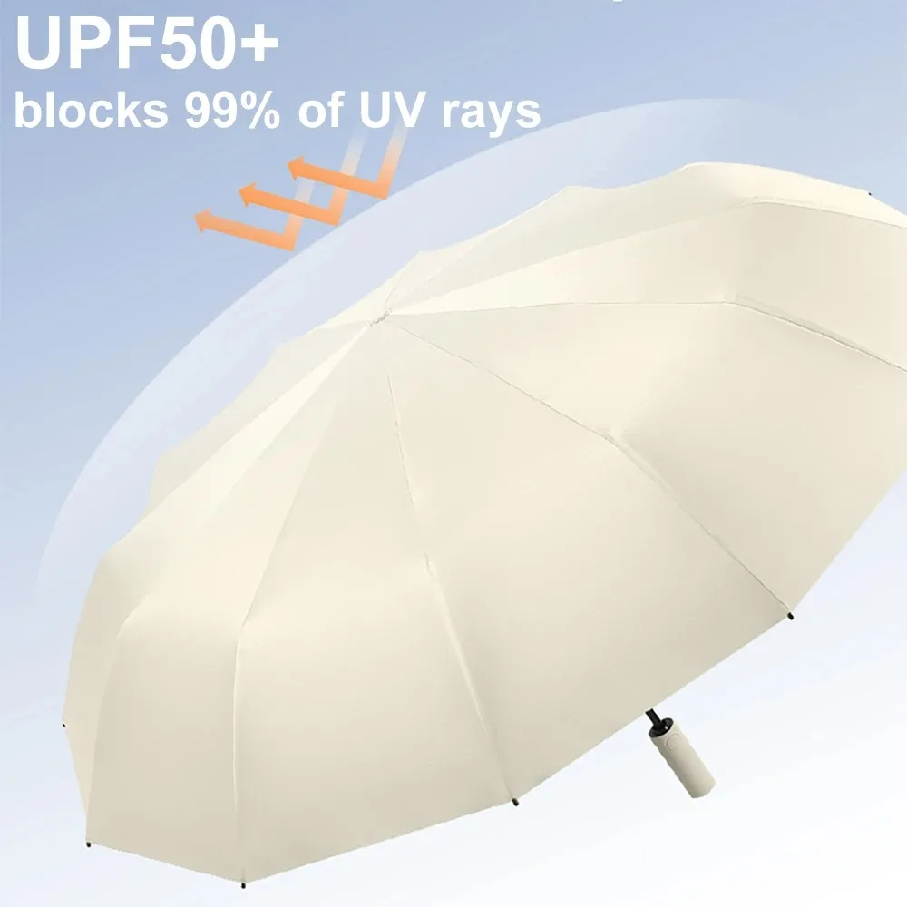 24-Knochen-verstärkter Regenschirm, starker und langlebiger, windbeständiger Regenschirm für Herren, Anti-UV-Sonnenschutz-Regenschirm für Damen, sonnig Image