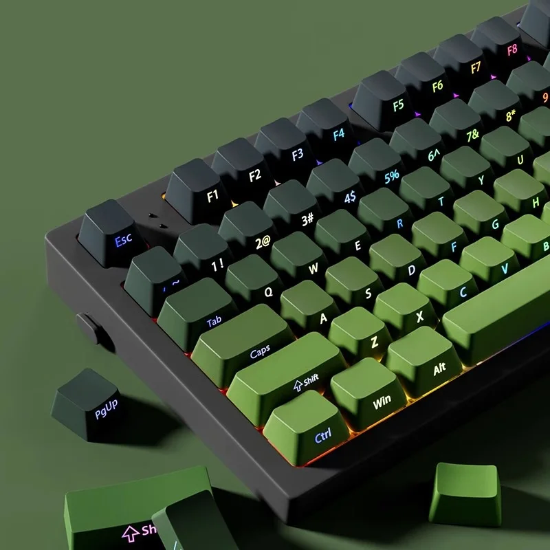 2025 Neue 135 PBT-Tastenkappen, seitlich bedrucktes Tastenkappen-Set, Double Shot Shine Gradient-Tastenkappen, Kirschprofil für mechanische Tastatur-Tastenkappe Image