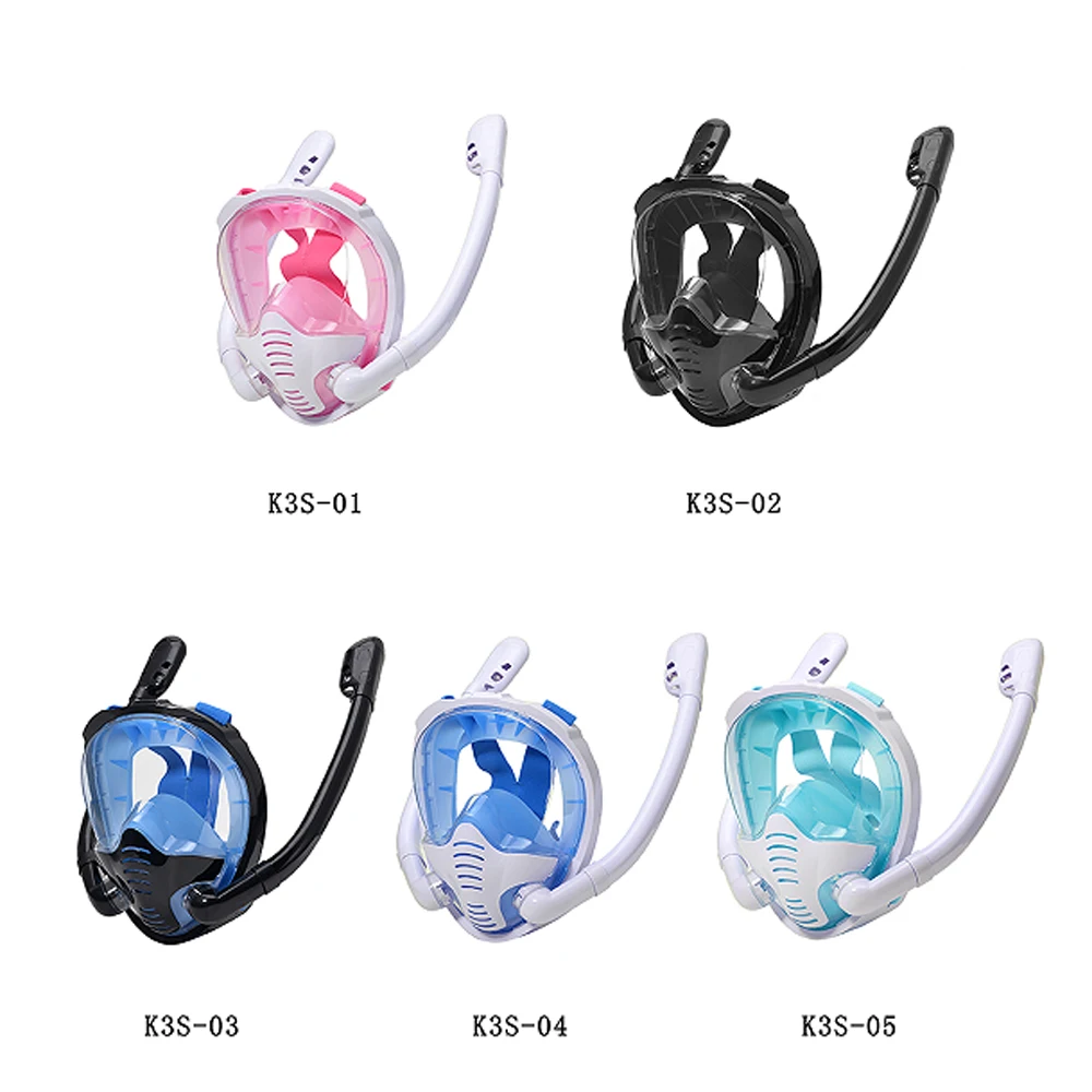 1 Stück professionelle Doppelrohr-Vollschnorchelmaske, neuer Atemmodus 180 ° Panorama-Antibeschlag-Tauchmaske für Erwachsene, Dry-Top-System Image