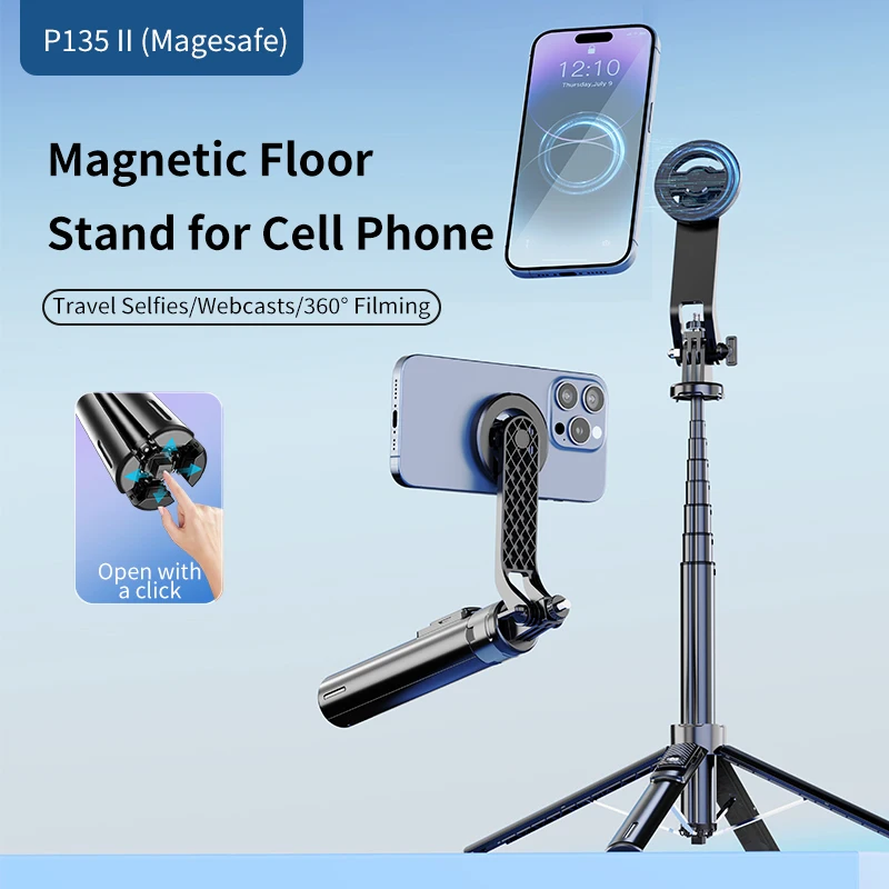 Magnetisches Selfie-Stick-Stativ mit kabelloser Fernbedienung, einziehbarer Selfie-Stick für Mobiltelefon, Vlog, Video-Selfie Image