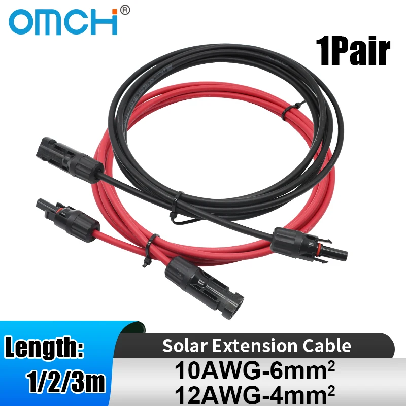 OMCH 1 Paar Solar-Verlängerungskabel aus Aluminiumlegierung mit doppelten Enden und Stecker, 1/3/5 m, 10/12 AWG, 1000 V Solarkabel, Photovoltaik-Draht Image