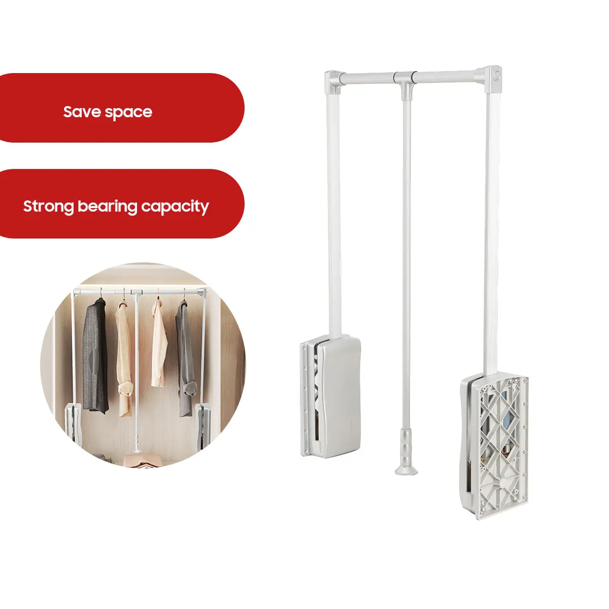 Lift/Pull Down Einstellbare Breite Kleiderschrank Kleidung Hängen Schiene Weiche Rückkehr Garderobe Kleiderschrank Teleskop LiftKleidung Schiene