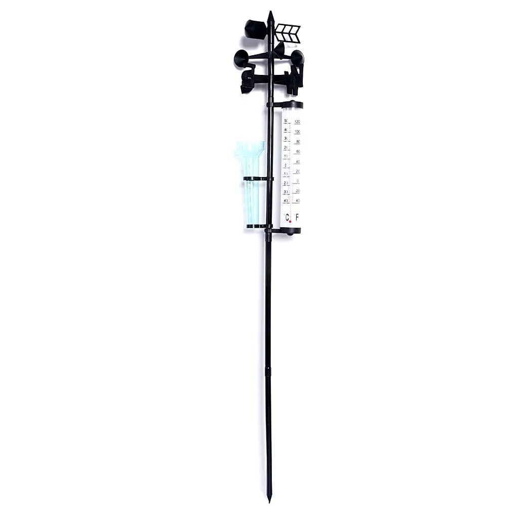 Girouette à piquet de Station météo avec thermomètre et pluviomètre, Instrument de mesure météo 3 en 1 pour jardin extérieur