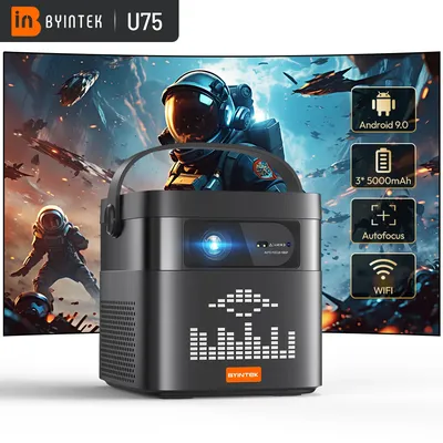 BYINTEK U75 Tragbarer Projektor 4K 3D WiFi Full HD1080P Eingebaute 2 x 10 W Lautsprecher Heimkino-Projektoren mit 15000 mAh Akku Image