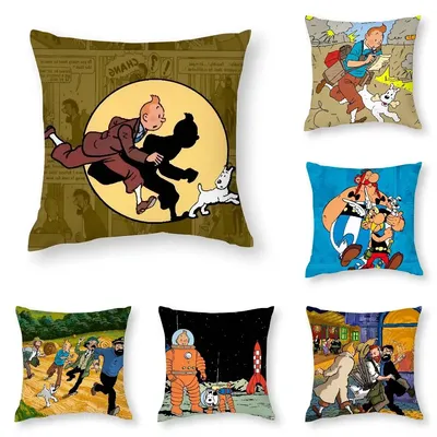 Anime T-Tintines Kissenbezug 3D-Druck Polyesterfaser 40 * 40 cm Home Sofa Überwurf Dekoration Festival Geschenk Image