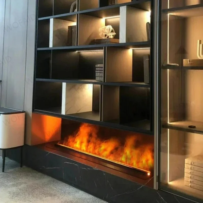 Intelligenter 3D-Simulations-Zerstäubungskamin aus Glas mit Schallwandofen, intelligenter elektrischer Kamin, Luftbefeuchter, Flammen-Dampfkamin