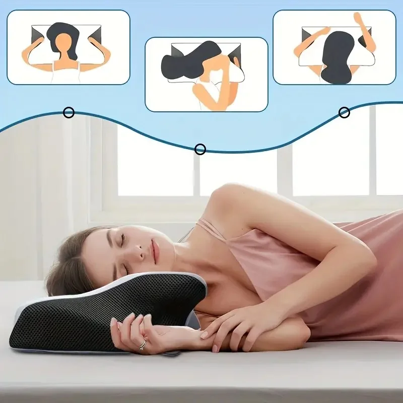 1 Stück Memory-Schaum-Halskissen, 2-in-1 orthopädisches Kissen mit ergonomischer Kontur für Nackenschmerzen, konturierte Stützkissen, Nackenkissen Image