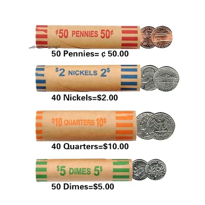 Assorted Color-coded Kraft Paper Coin Wrappers 5/10 Sets Preformed Coin Wrapping Tubes Rolls High Quality Material for Coin Coll