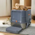 Lettiera per gatti extra large in acciaio inossidabile Vassoio per lettiera per gatti completamente chiuso Custodia laterale superiore Coperchio rimovibile con paletta