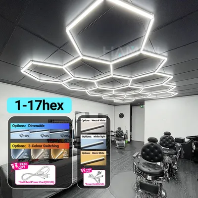 Viele Optionen 1-17hex Honeycomb LED Garage Light Hexagon Shop Lights 85V-260V für Salon-Autoaufbereitung, Lager, Werkstatt, Fitnessstudio