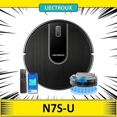 Liectroux N7S-U Roboter-Staubsauger und Nasswisch-Kombination, 6000 Pa Saugkraft, 120 Minuten Laufzeit, 400 ml Mülleimer, 250 ml Wassertank, WiFi-App Image