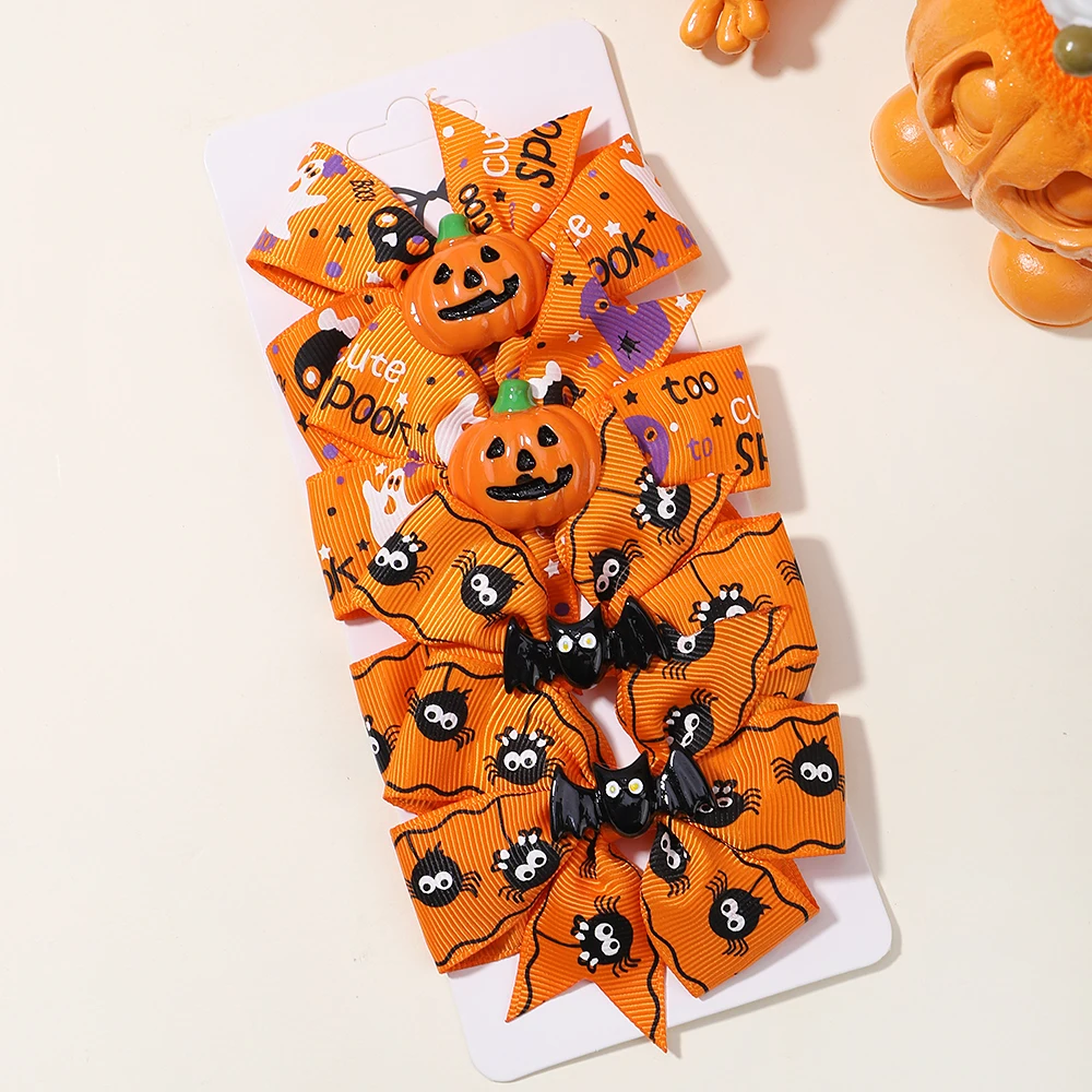 4 Stücke Band Kinder Bögen Haarspange für Baby Mädchen Kürbis Haarnadel Jubeln Hairgripe Kopfbedeckung Haarschmuck Halloween Geschenke Image