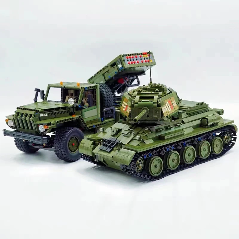 Serie Militare RC T-34 Carro Armato da Battaglia, Blocchi da Costruzione, Modello di Veicolo Militare, Mattoncini, Soldato della Seconda Guerra Mondiale, Telecomandato, Giocattolo per Bambini MOC