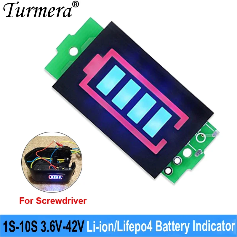 Turmera Lithium- und Lifepo4-Batterieanzeige, LED-Anzeige, 4,2 V, 8,4 V, 14,4 V, 18 V, 21 V, 25 V, 12 V, 24 V, 36 V, 48 V, für Schraubendreher-Bohrer Image