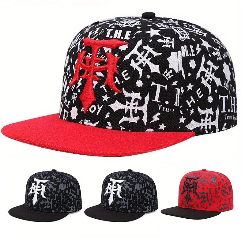 1PC Hip-Hop bestickte trendige Herrenmützen, Baseballmützen mit flacher Krempe, Hip-Hop-Street-Dance-Mützen