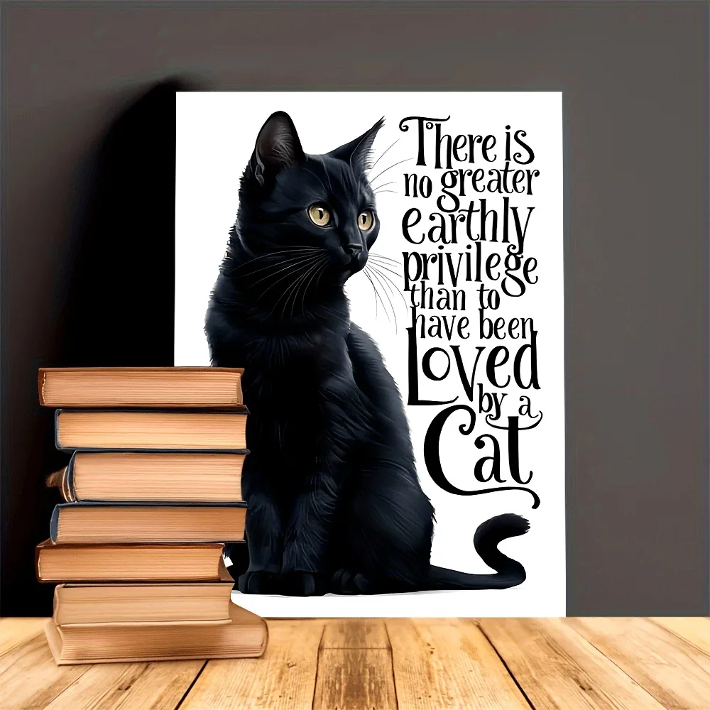 Einzigartiges Geschenk, 2D-Wandkunst mit schwarzer Katze, Leinwand, elegante Heimdekoration, einfache Installation für Katzenliebhaber