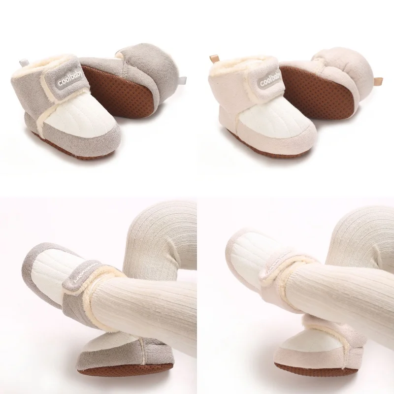 Winterschuhe aus dicker und warmer Baumwolle für Säuglinge und Kleinkinder, Wanderschuhe mit weichen Sohlen für Neugeborene von 0–18 Monaten mit Klettverschluss