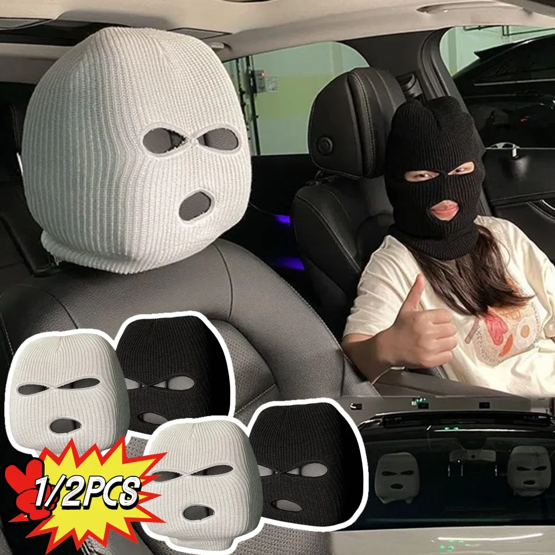 3-Loch-Vollabdeckung, 1/2 Stück, Halloween, Weihnachten, lustige Autodekoration, universelle Autositz-Kopfstützenabdeckung, Sturmhaube für den Innensitz Image