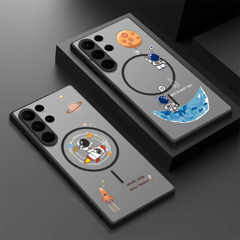 Magnetische Hülle für Samsung Galaxy S25 Edge S24 S23 Ultra S22 Plus S21 S20 S24 S25 FE für Magsafe Cute Astronaut Print Matte Cover Image