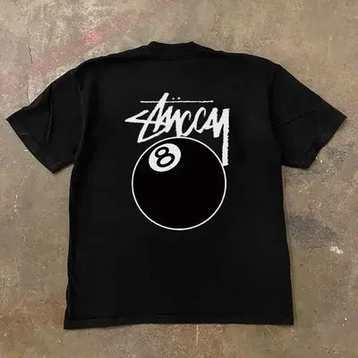 Camiseta holgada negra clásica de 8 bolas, camiseta todo en uno refrescante, Top de tendencia americana, pantalón corto