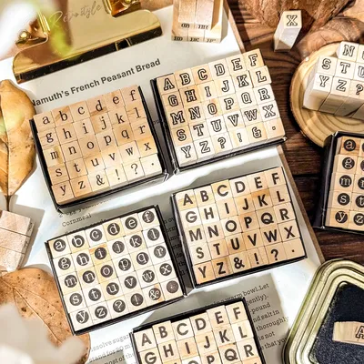 30 Pcs Symbols Retro A-Z Letters English Digital Hand Notes Seal Typewriter Series Decorative Printing Materials Wood Stamp Set