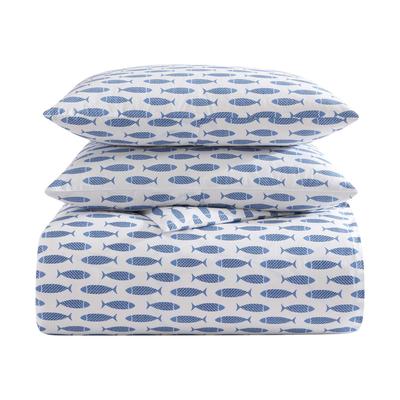 Woodblock Fish Blue Full/queen Duvet Cover Set