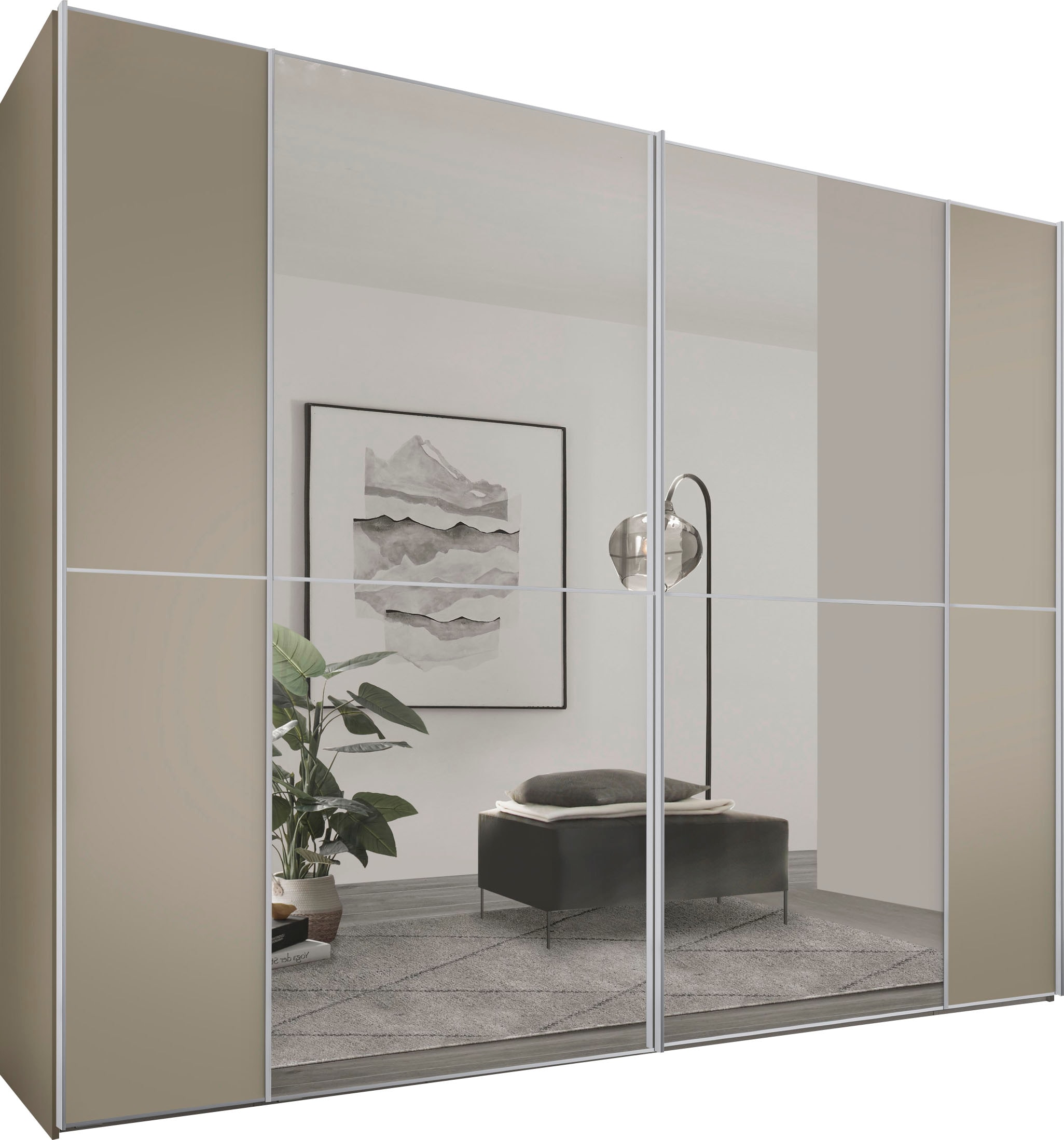 Schwebetürenschrank STAUD "Sonett 220, Made in Germany", beige (sand), B:270cm H:222cm T:68cm, Holzwerkstoff, Schränke, mit vier verschiedenen Ausstattungsvarianten Image