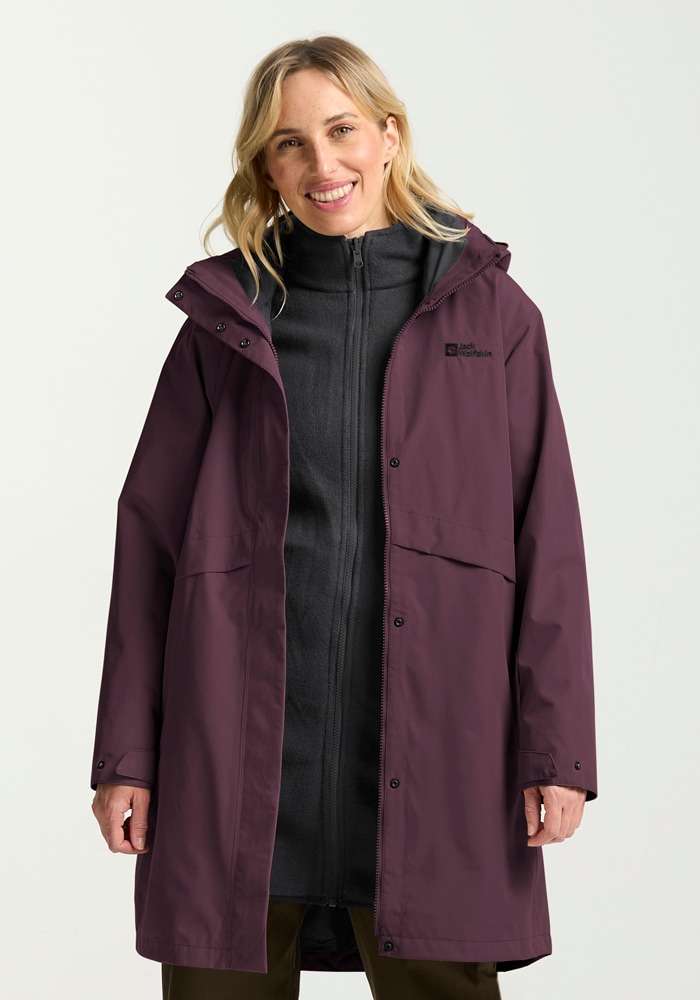 3-in-1-Funktionsmantel JACK WOLFSKIN "BAYLIGHT 3IN1 COAT W", Damen, Gr. L (42/44), amaranth, Obermaterial: 100% Polyester. Futter: 100% Polyester. Innenjacke: 100% Polyester. Futter: 100% Polyester, Mäntel