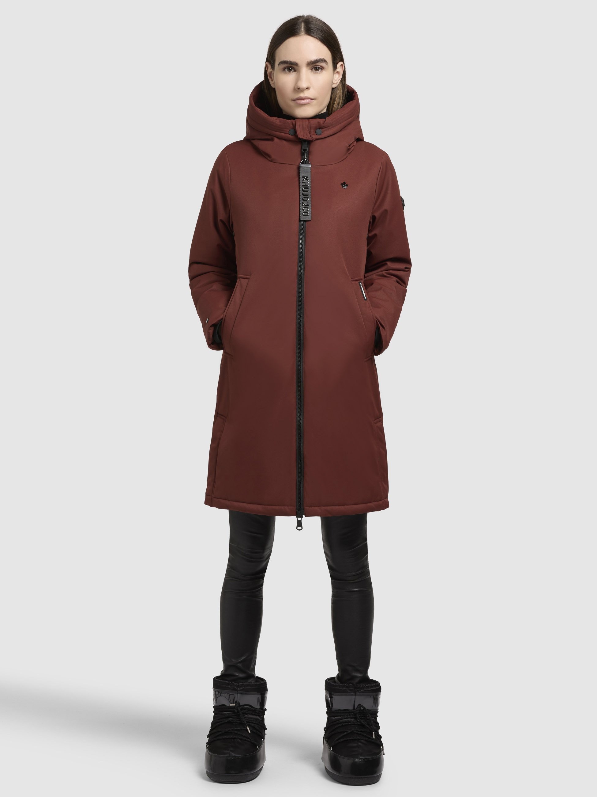 Kurzmantel KHUJO "YAAK3", Damen, Gr. M, dunkelrot, 100% Polyester, unifarben, Casual, regular fit ca. Mitte Oberschenkel, eingesetzt elastischer Bund mit Windstopper, Mäntel Image