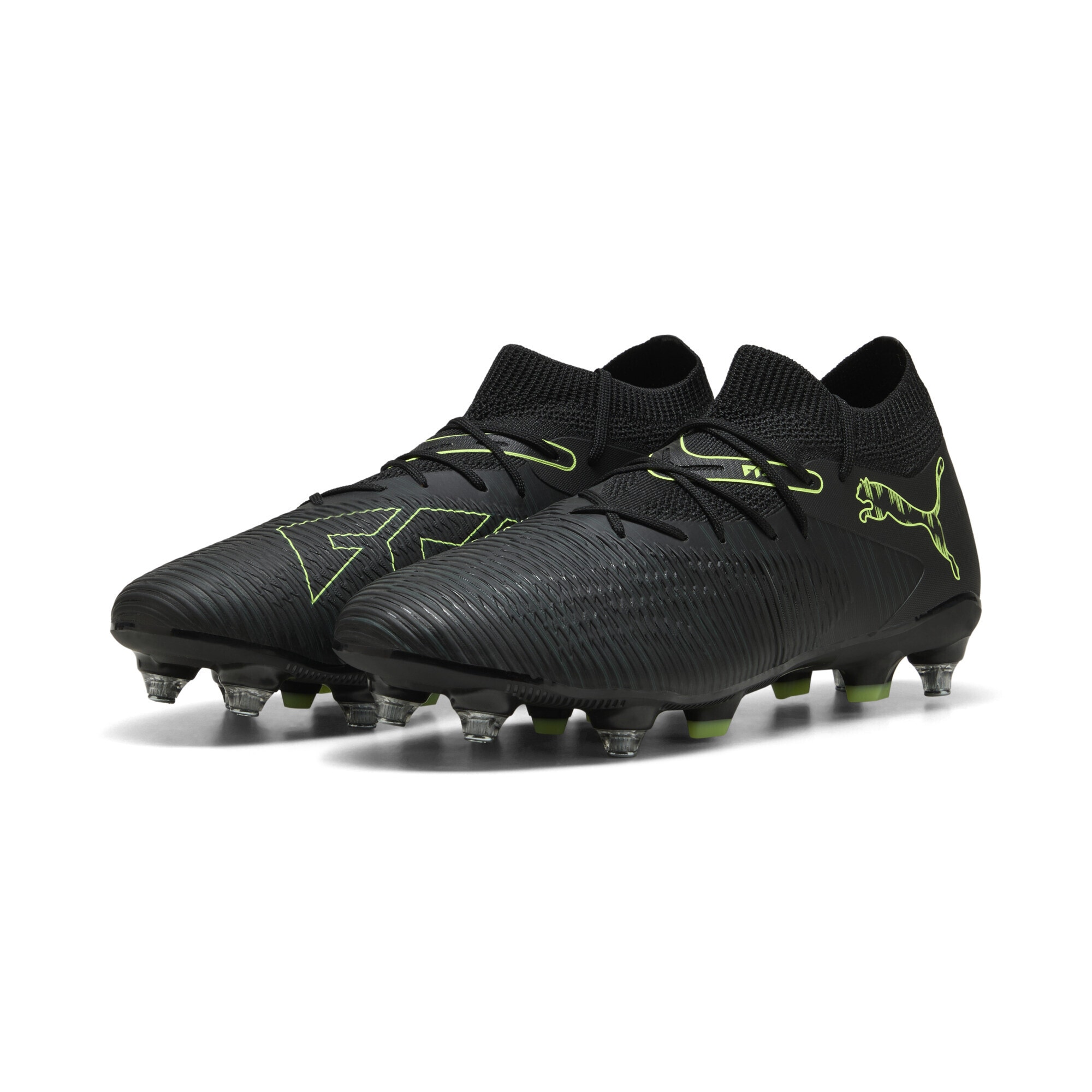 Fußballschuh PUMA "FUTURE 8 MATCH MxSG Fußballschuhe Erwachsene", Herren, Gr. 43, gelb (schwarz fizzy light grün terrain gelb), Obermaterial: Textil, Synthetik; Futter: Textil, Synthetik; Innensohle: Textil; Laufsohle: Synthetik, Schuhe Fußballschuh