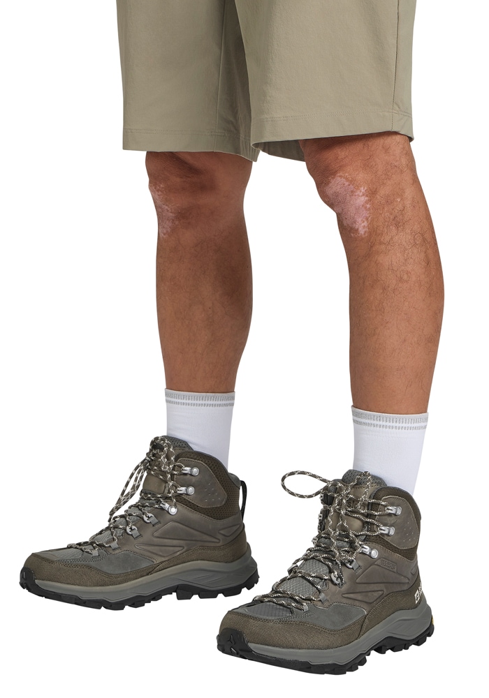 Wanderschuh JACK WOLFSKIN "CYROX TEXAPORE MID M", Herren, Gr. UK 6,5 - EU 40, Normalschaft, cold, coffee, Obermaterial: Synthetik; Obermaterial 2: Textilmaterial; Futter: Polyester, Schuhe Wanderschuh