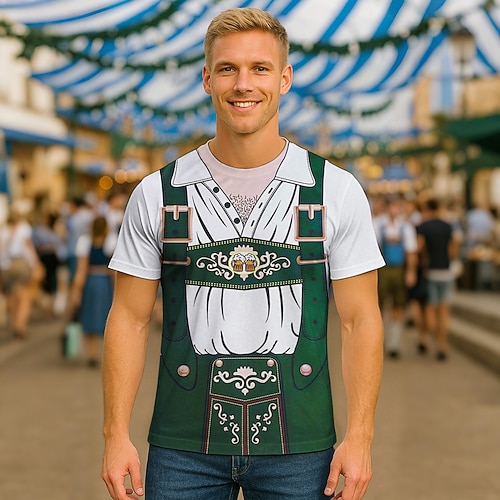T-Shirt Lederhosen T-Shirt Match Bayerisch München Deutsch alpin T-Shirt Ärmel Grafik für Herren Erwachsene 3D-Druck für Karneval Oktoberfestbier Party Alltagstauglich Image