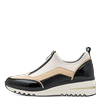 Slip-On Sneaker MARCO TOZZI, Damen, Gr. 39, schwarz (creme, schwarz), Textil, Lederimitat, kontrastfarbene Details, sportlich, Schuhe, Keilabsatz, Halbschuh, Freizeitschuh mit Front-Reißverschluss