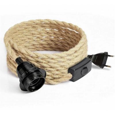Cyslmuk - 4,5 m langes 2-adriges Leinen-Elektrokabel, mit E27-Fassung und Schalter, für DIY-Lampe Image