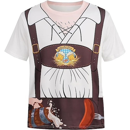 T-Shirt Lederhosen 3D Bayerisch Streetstyle T-Shirt Ärmel Grafik für Herren Erwachsene 3D-Druck für Oktoberfestbier Party Alltagstauglich Image