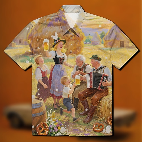 Hawaii-Hemden Aloha-Hemd Bayerisch München Deutsch alpin Grafik für Herren Erwachsene 3D-Druck für Karneval Oktoberfestbier Strand Urlaub Party Image