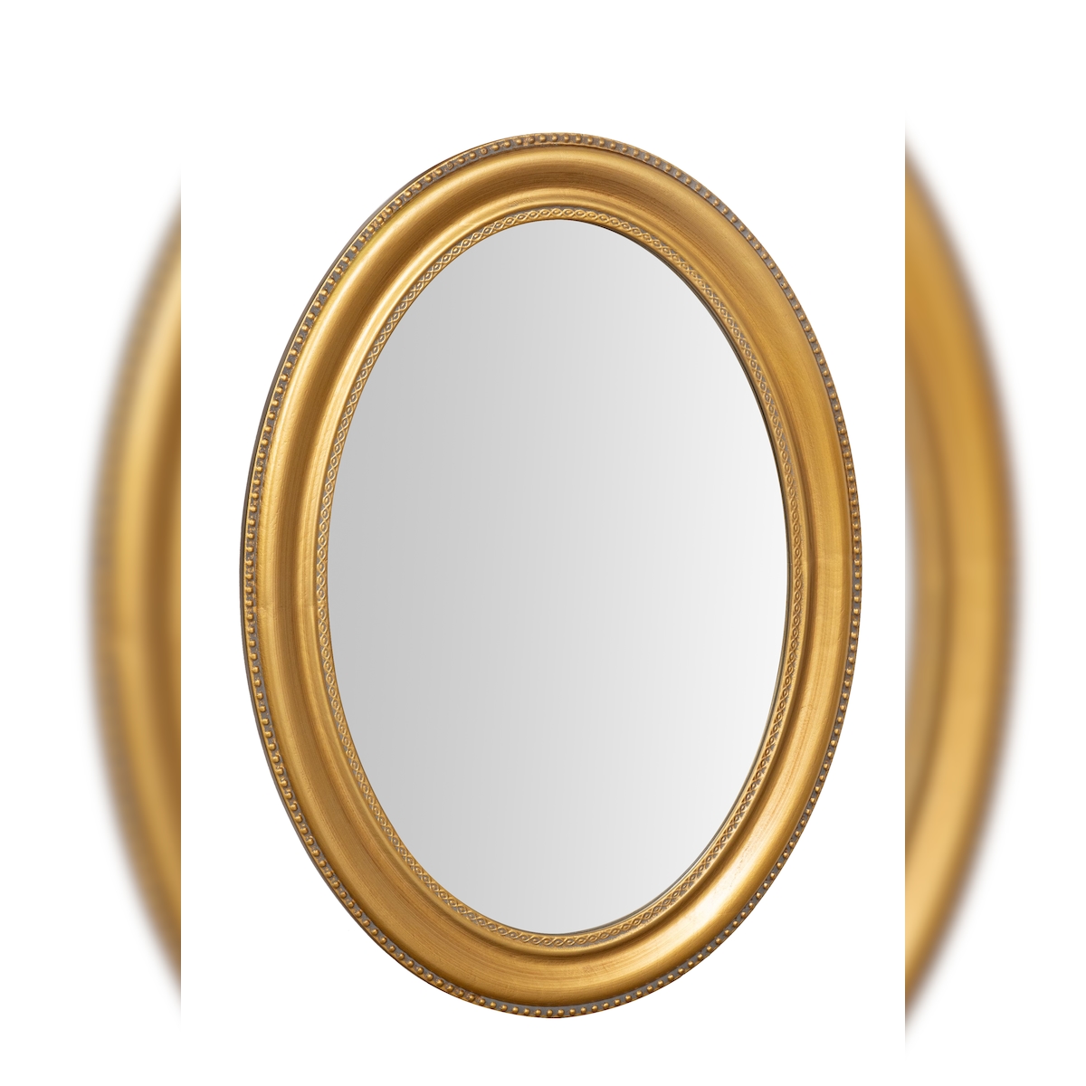 BISCOTTINI INTERNATIONAL ART TRADING Biscottini Schlafzimmerspiegel 64x4x84 cm - Ovaler Badezimmerspiegel - Wandspiegel mit antikgoldenem Holzrahmen - Dekorative Wandspiegel