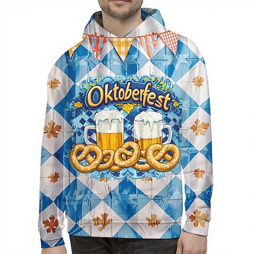 Kapuzensweatshirt Pullover Bayerisch München Deutsch alpin Bischofsärmel Grafik für Herren Erwachsene 3D-Druck für Karneval Oktoberfestbier Party Alltagstauglich Image