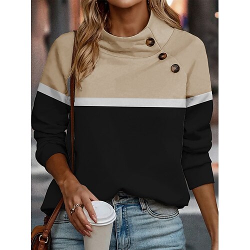 Damen Bluse Knöpfe Druck Farbblock Täglich Stilvoll Langarm Hoher Ausschnitt Normale Oberteile Täglich Ferien Blau Hellgrün Rosa Aprikose Grau Sommer Frühling Herbst Image