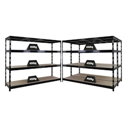 Mega Deal | 3x Profi Schwerlastregal Rhino | HxBxT 180x240x60cm | 4 Spanplatten-Ebenen 8mm | Fachlast 450kg | Schwarz Image