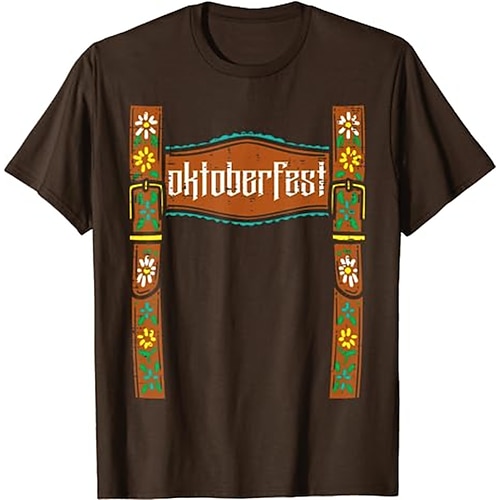 T-Shirt Lederhosen Anime 3D Bayerisch Streetstyle T-Shirt Ärmel Grafik für Herren Damen Erwachsene 3D-Druck für Oktoberfestbier Maskerade Urlaub Alltagstauglich Image