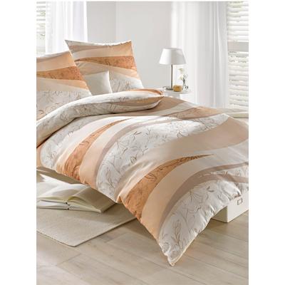 Bettwäsche BIBERNA Gr. 3, orange (melba, natur), 2 St. 155cm x 220cm, Bettbezüge: 2 St. Kissenbezüge: 2 St., 4-teilige Garnitur St., Feinbiber, 2 St. 80cm x 80cm, Feinbiber, 100% Baumwolle, Bettwäsche Image